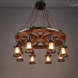 Wheel-shaped Wooden Industrial Pendant Light