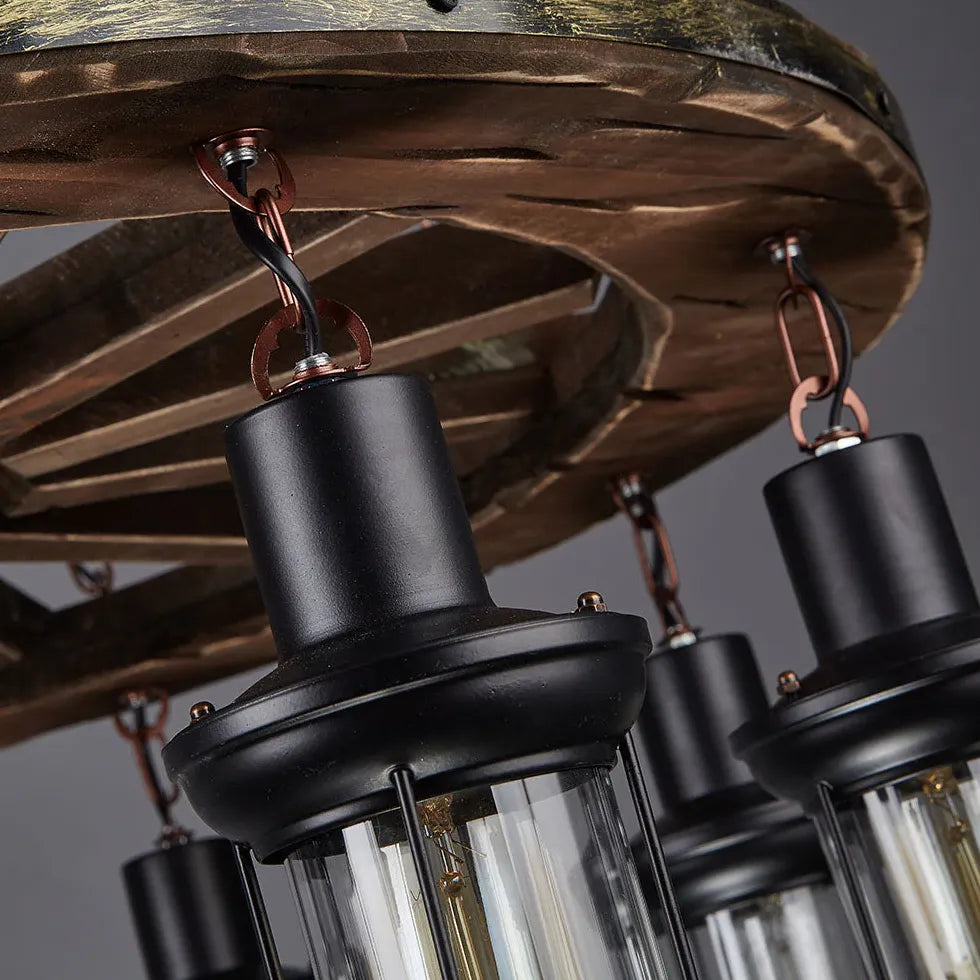 Wheel-shaped Wooden Industrial Pendant Light