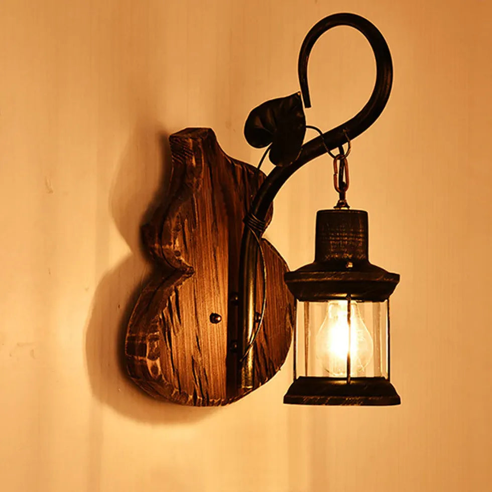 Apliques de pared vintage de madera con forma de farol de cucurbitáceas 