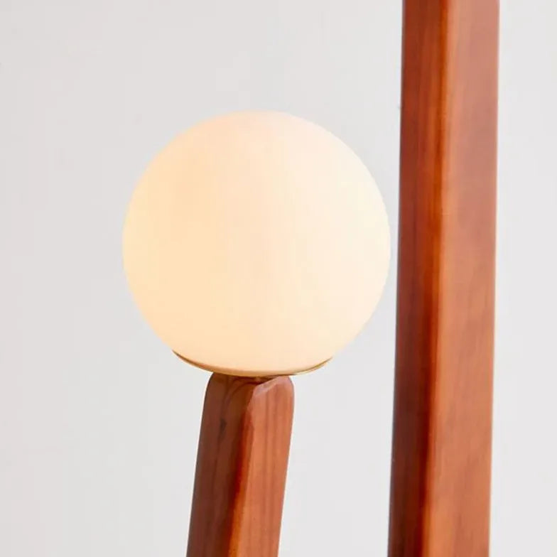 Spherical Lampshade Streamlined Wooden Floor Lamp