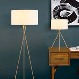 Beige Round Shade Tripod Floor Lamp