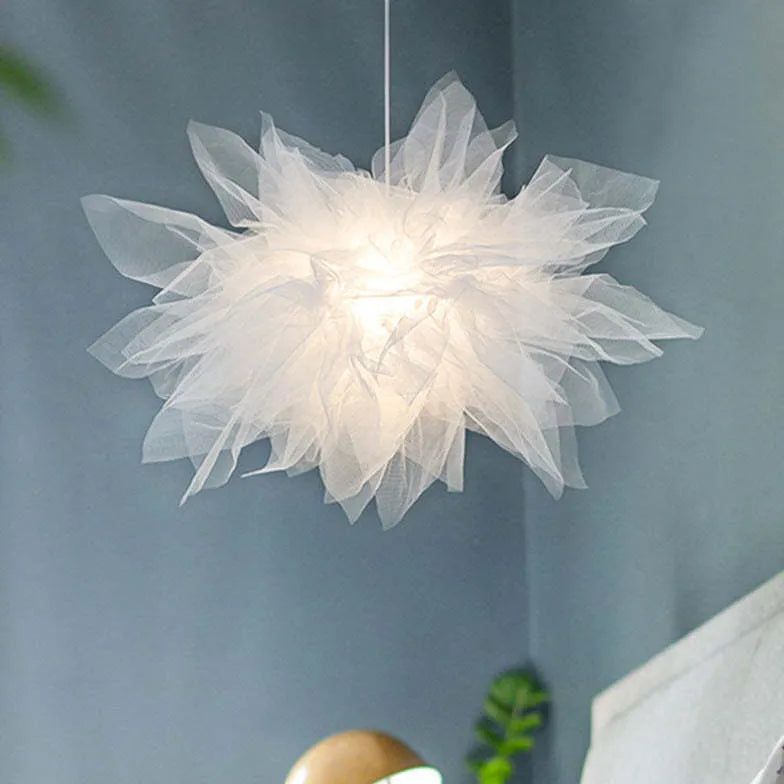 Flower-shaped Modern White Fabric Pendant Light