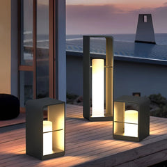 Lámpara solar de pie para exterior de metal rectangular para jardín