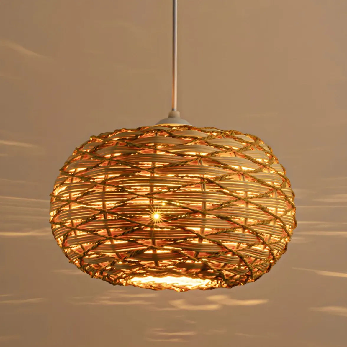 Rattan Woven Round Lampshade Vintage Pendant Light