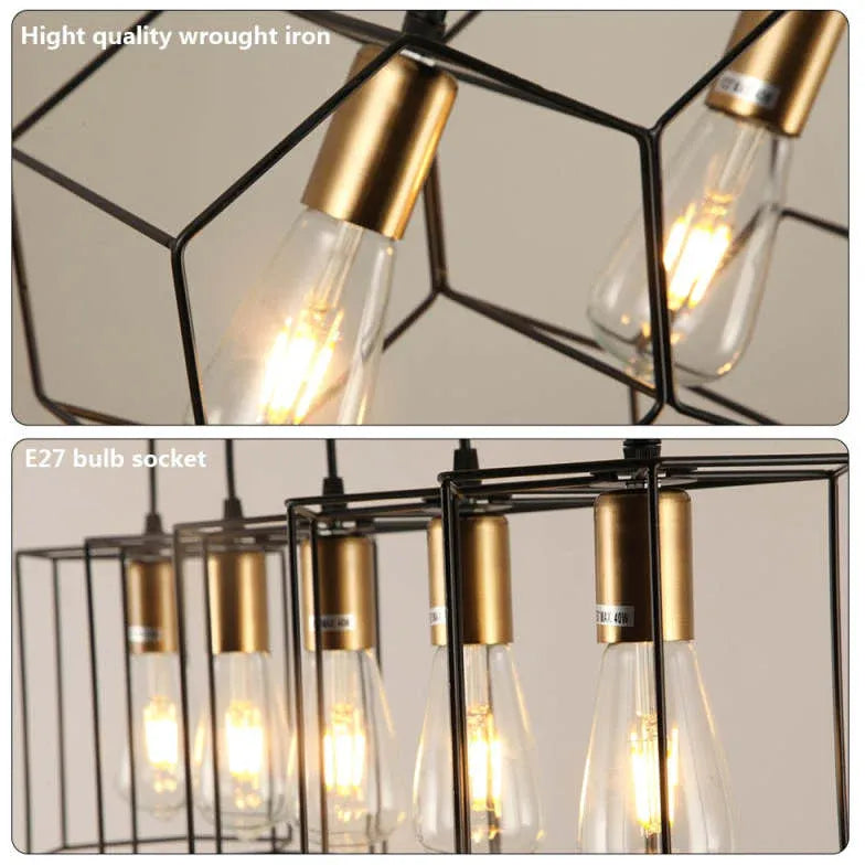 Three-Light Hexagonal Shade Black Industrial Pendant Light