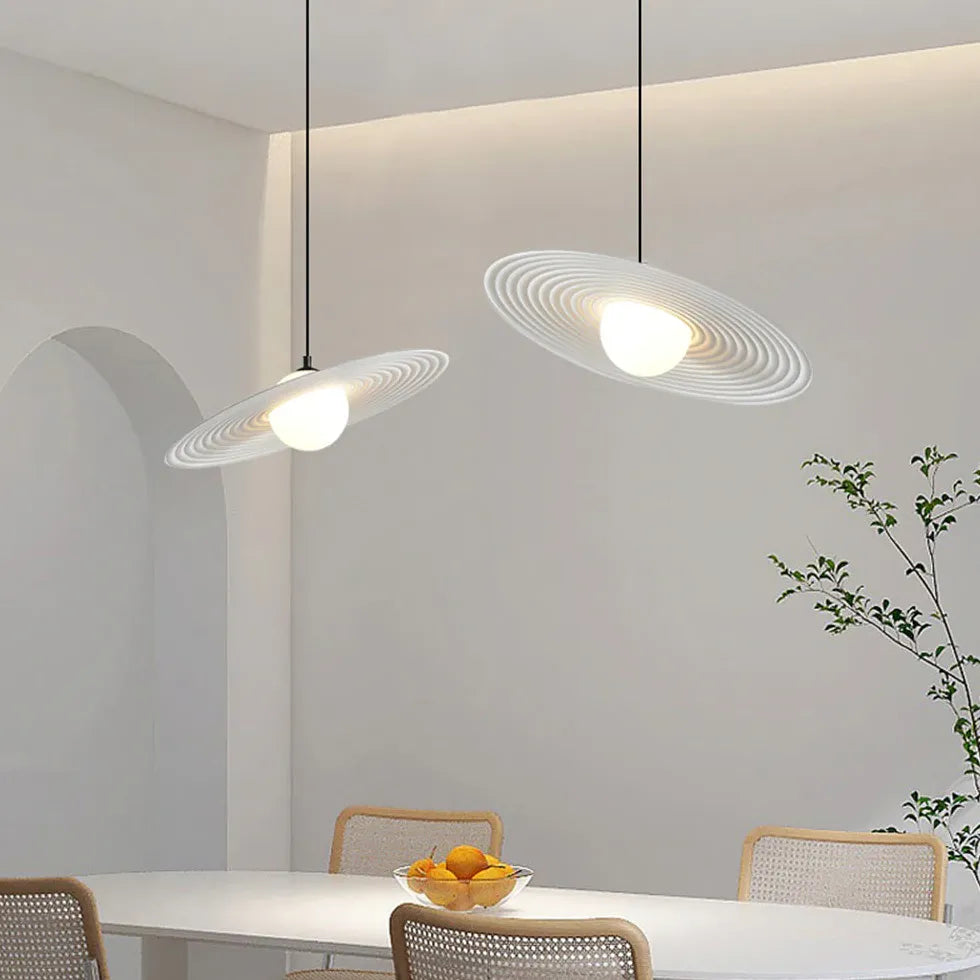 Sala de lámpara en forma de anillo plano Luz de colgante de comedor blanco