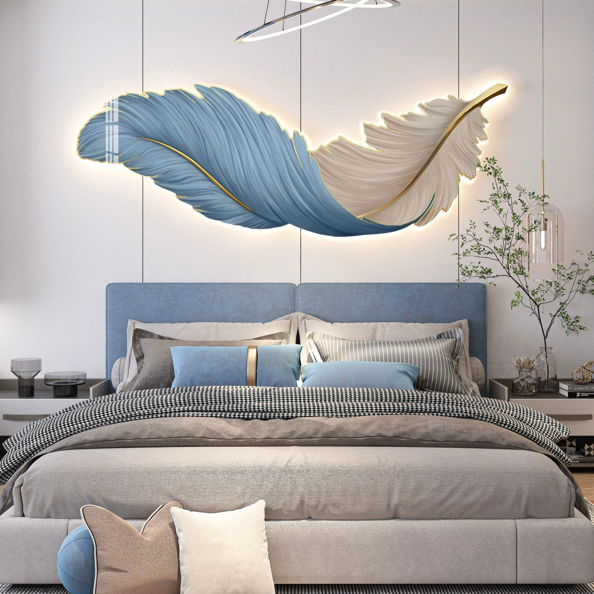 Aplique LED de pared moderno en forma de pluma horizontal para dormitorio y salón