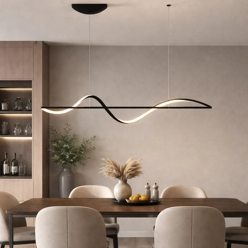 Lampara moderna colgante de diseño en metal con LED regulable en altura para comedor