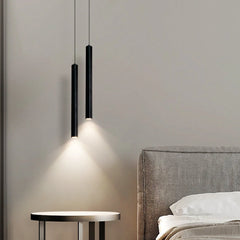 Lámpara Colgante Minimalista LED Altura Regulable Metal Negra Mesita de Noche