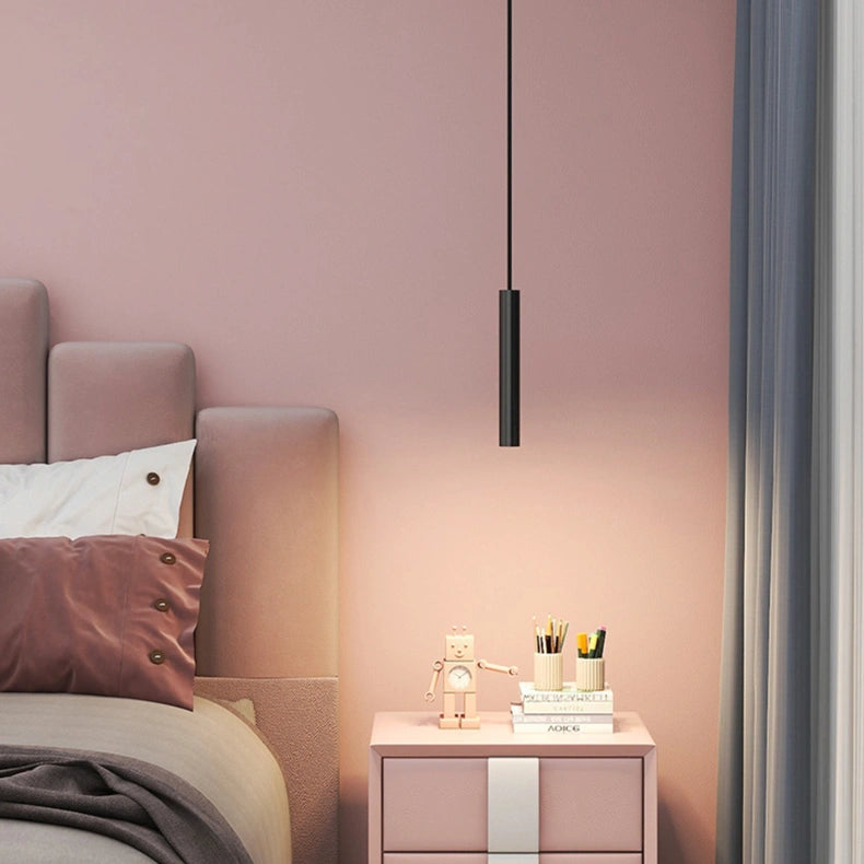 Lámpara Colgante Minimalista LED Altura Regulable Metal Negra Mesita de Noche