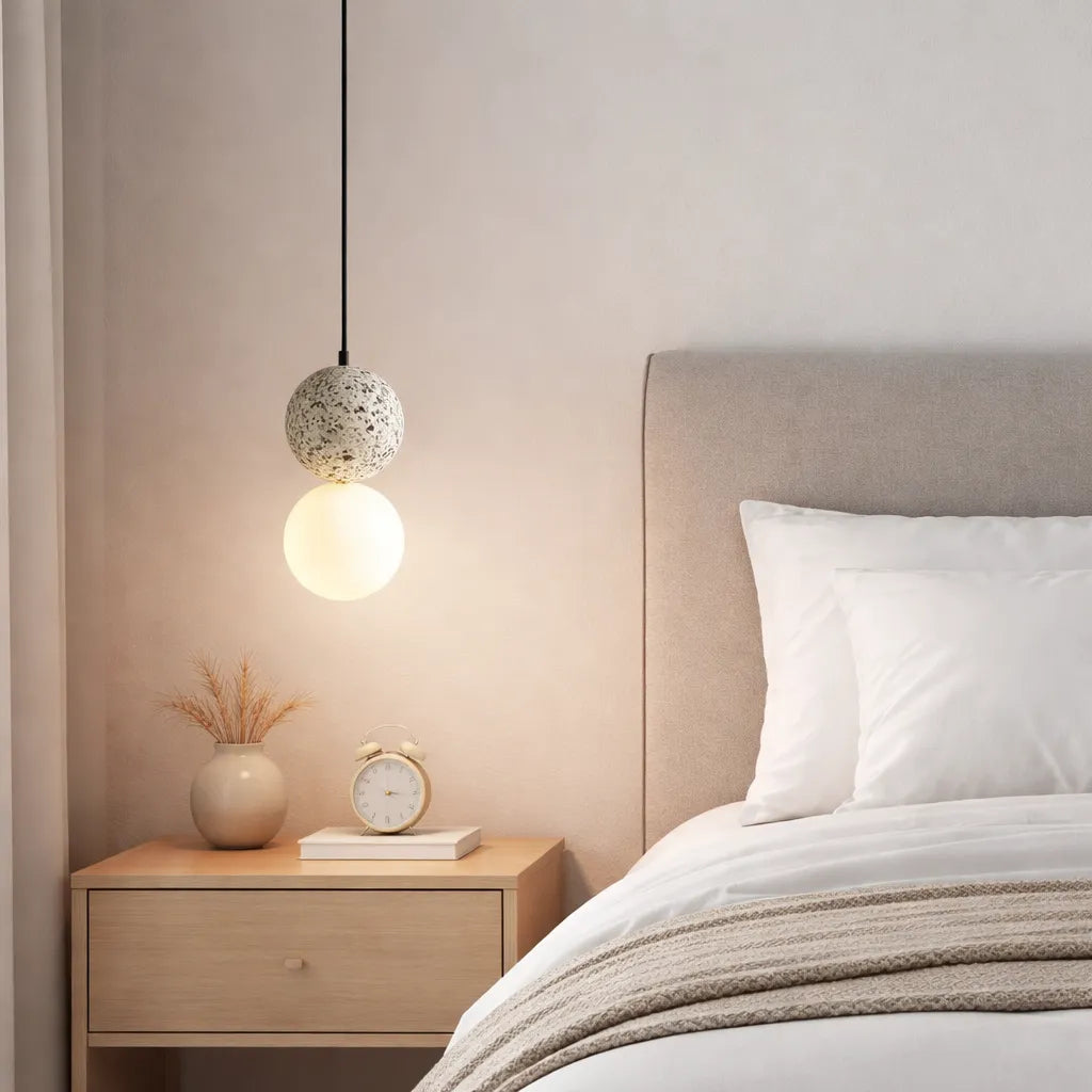 Lampara Colgante Cemento Nordico de Vidrio Esferas para Mesita de Noche
