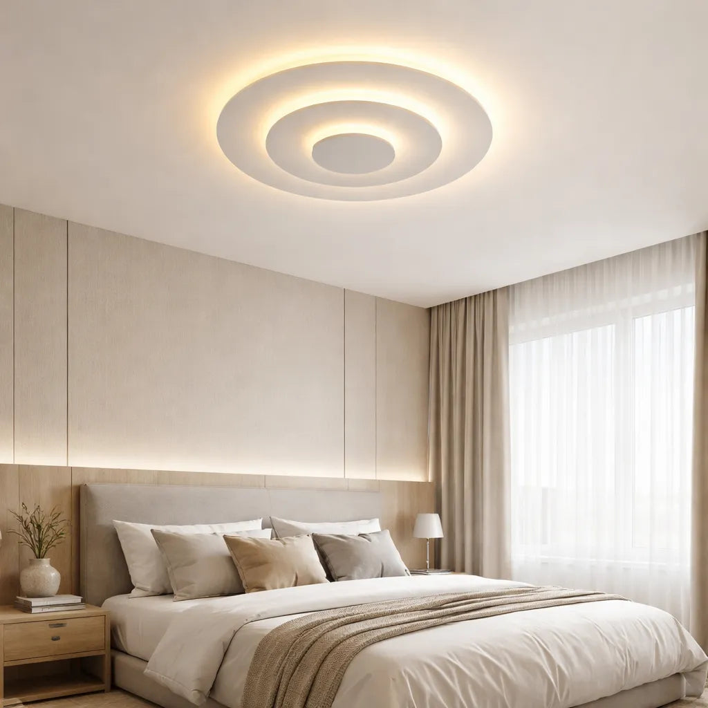 Plafon Techo Moderno de Diseño LED Regulable Blanco Diámetro 50 cm para Dormitorio