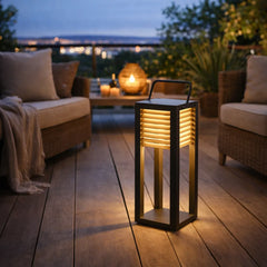 Lampara de Pie Exterior Solar Moderna de Metal Rectangular para Terraza