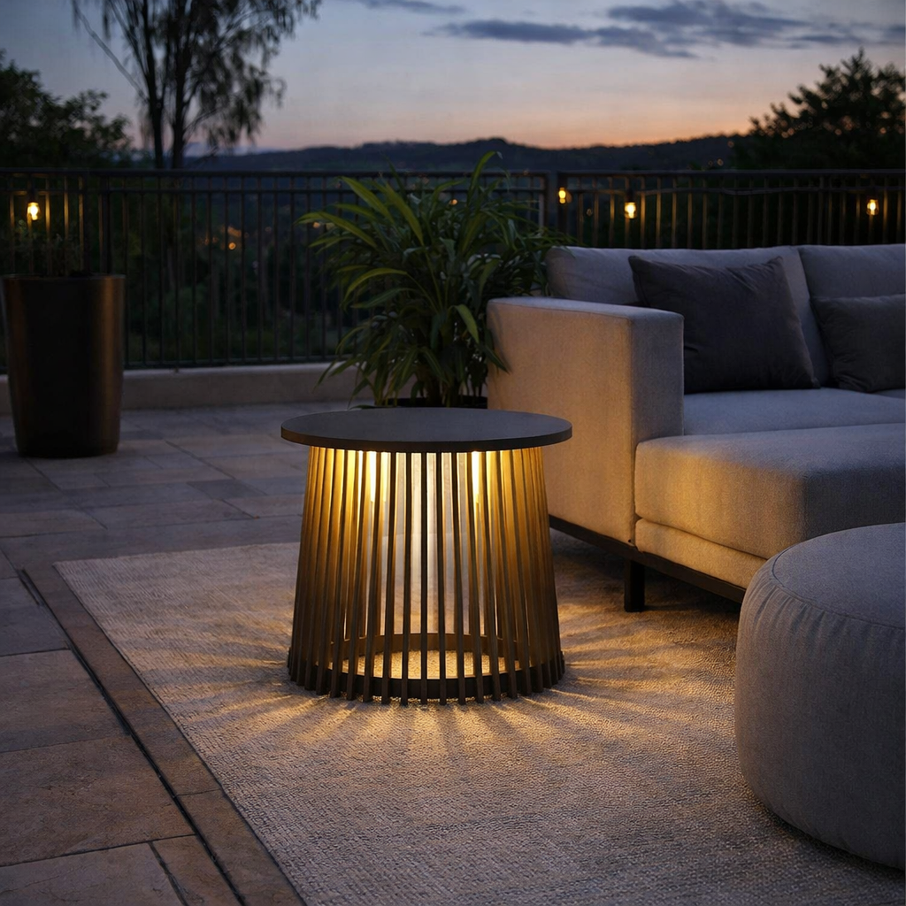 Lampara Exterior de Pie Solar Moderna de Metal Negra para Terraza