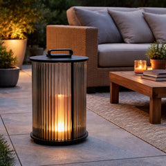 Lampara de Pie Solar Exterior Moderna Portatil de Vidrio Farol para Terraza