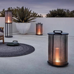 Lampara de Pie Solar Exterior Moderna Portatil de Vidrio Farol para Terraza