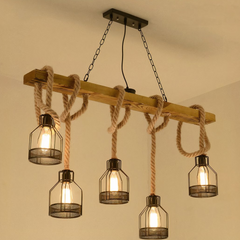 Lámpara Colgante de Cuerda Vintage con Farolillos para Comedor