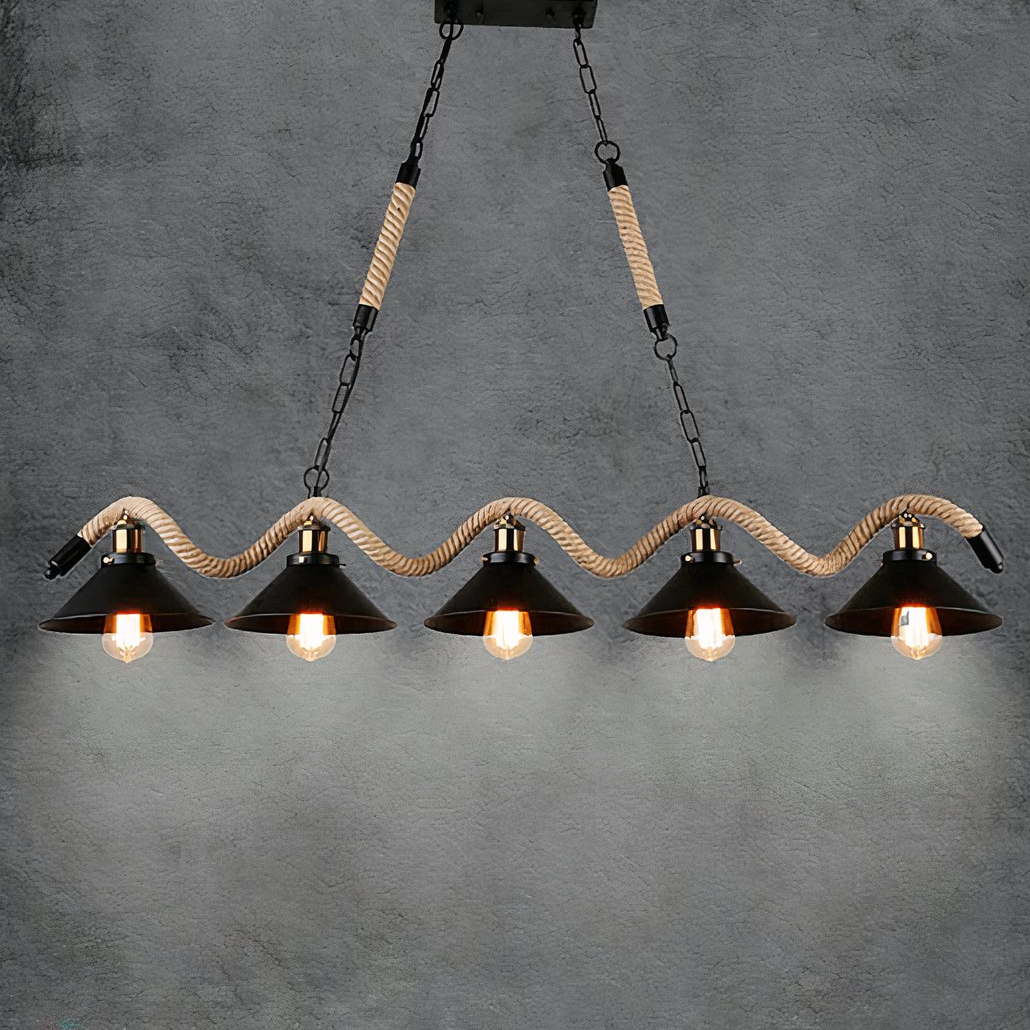 Lámpara Colgante Cuerda Vintage de Metal Negra de Cinco Cabezas para Isla Cocina