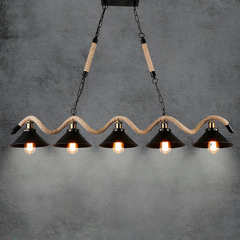 Lámpara Colgante Cuerda Vintage de Metal Negra de Cinco Cabezas para Isla Cocina