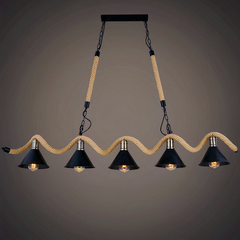Lámpara Colgante Cuerda Vintage de Metal Negra de Cinco Cabezas para Isla Cocina