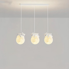 Lampara Colgante Tres Luces Infantil Osito sobre la Luna Altura Regulable
