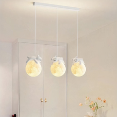 Lampara Colgante Tres Luces Infantil Osito sobre la Luna Altura Regulable