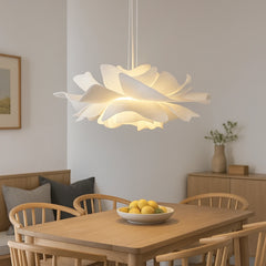 Lámpara colgante en forma de flor blanca de estilo nórdico regulable en altura para comedor