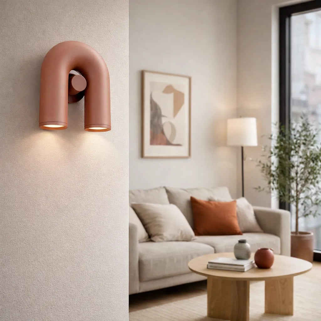 Aplique de Pared Terracota Moderno con Lector Forma de U Salón