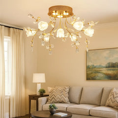 Lámpara de Techo de Cristales con Diseño Floral de Lujo para Salón