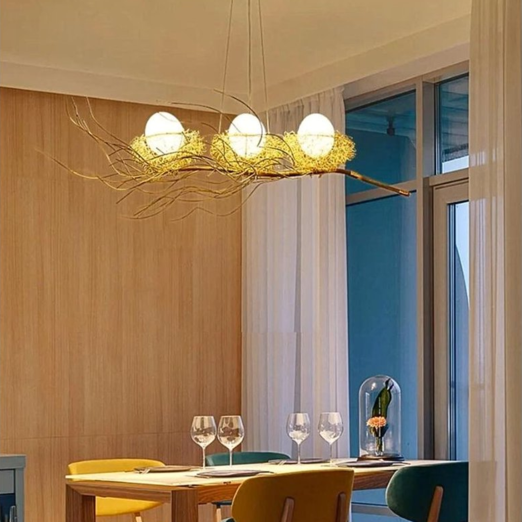 Lámpara Colgante Diseño Nido de Pájaros con Huevos para Comedor