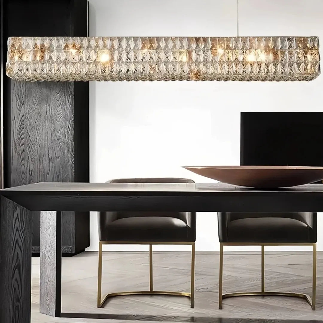 Lámpara colgante rectangular de cristal moderno con LED para comedor