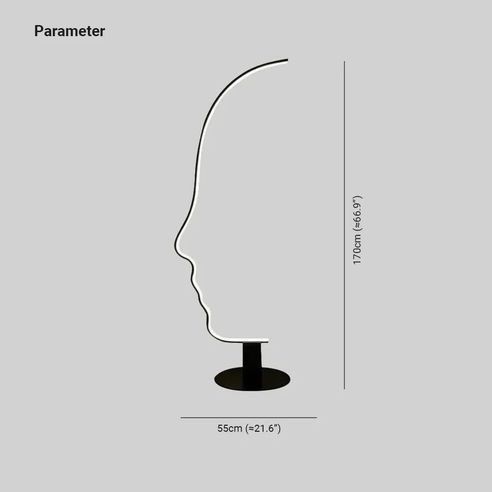 Lampara de pie negra moderna arte de rostro LED