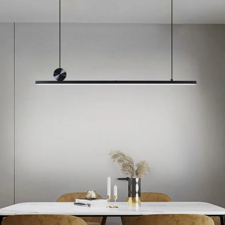 Lampara Colgante Lineal LED Minimalista de Metal Regulable en Altura para Comedor