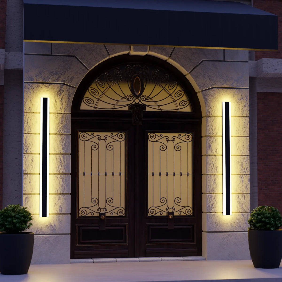 Aplique Exterior Negro Minimalista Largo con Iluminación en el Borde
