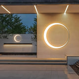 Aplique de pared exterior moderno LED negro con diseño de anillo IP65