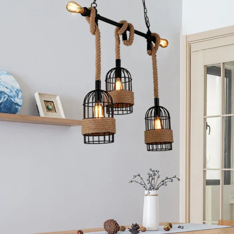 Three-Head Birdcage Linear Industrial Pendant Light