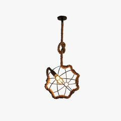 Lámpara colgante con bola de hierro y cuerda de yute estilo industrial retro