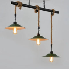 Lámpara colgante verde oscuro con cuerda de yute estilo industrial retro