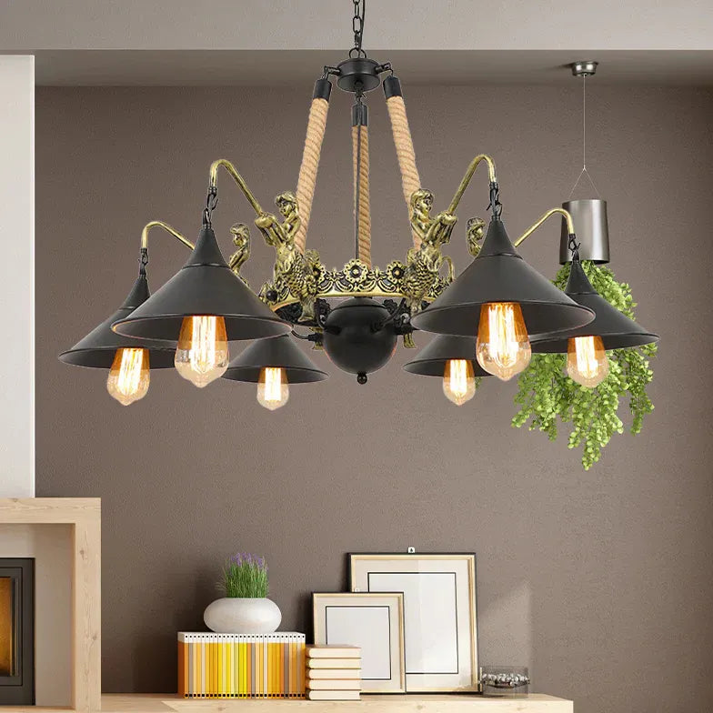 Natural Funnel Black Vintage Chandelier