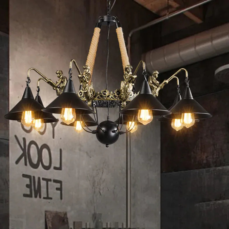 Natural Funnel Black Vintage Chandelier