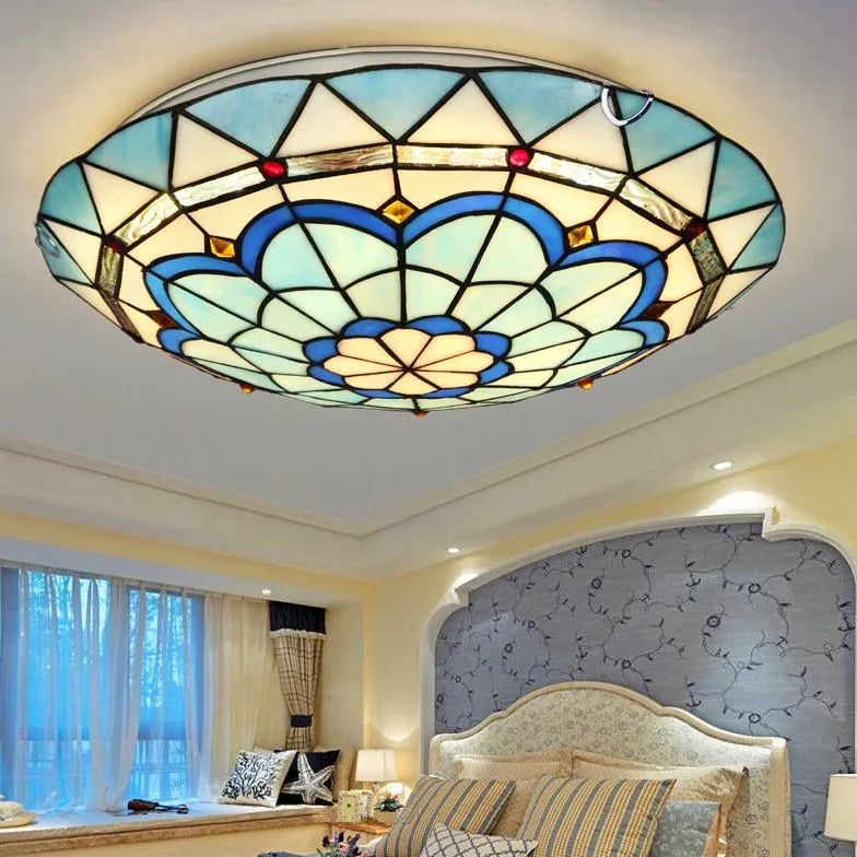 Blue Circular Glass Elegant Ceiling Lamp