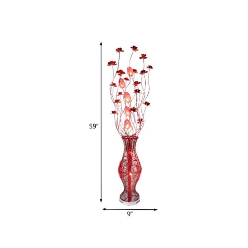 Red Floral Design Multi-Head Floor Lamp