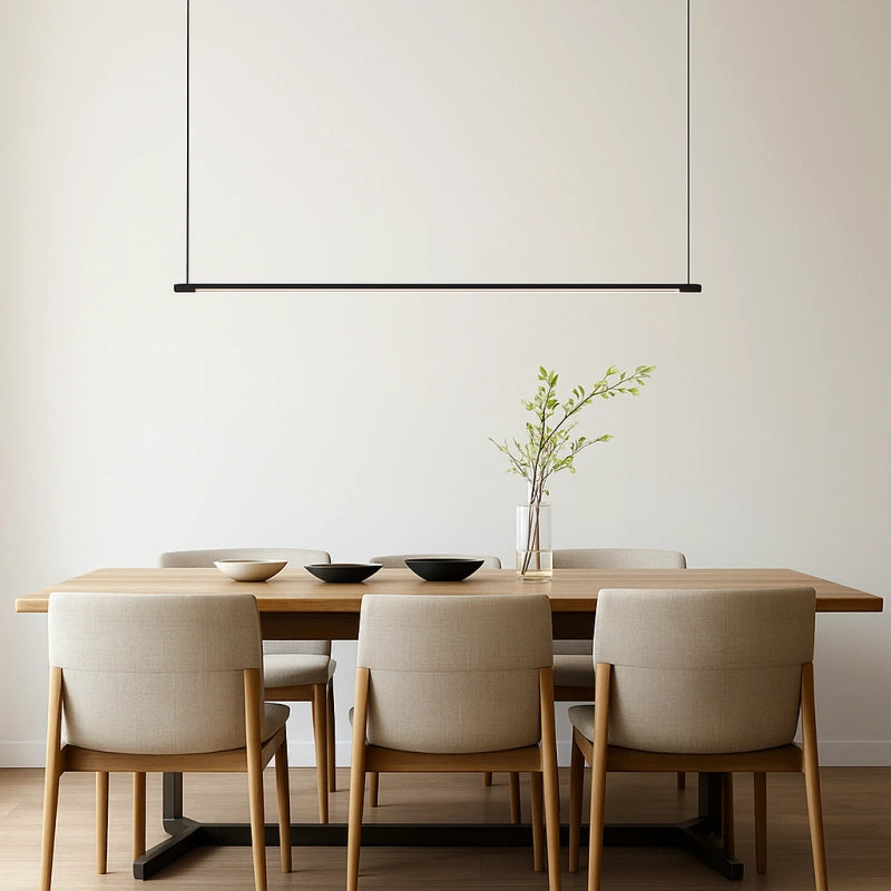 Lámpara colgante lineal minimalista regulable negra de metal para comedor