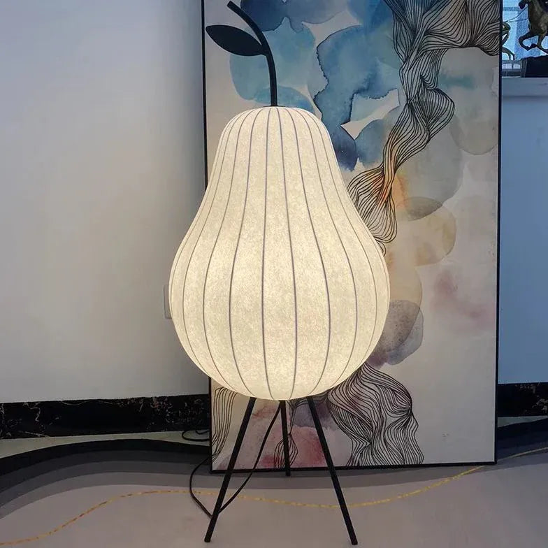 White Pear-Shaped Fine Striped Modern Table Lamp