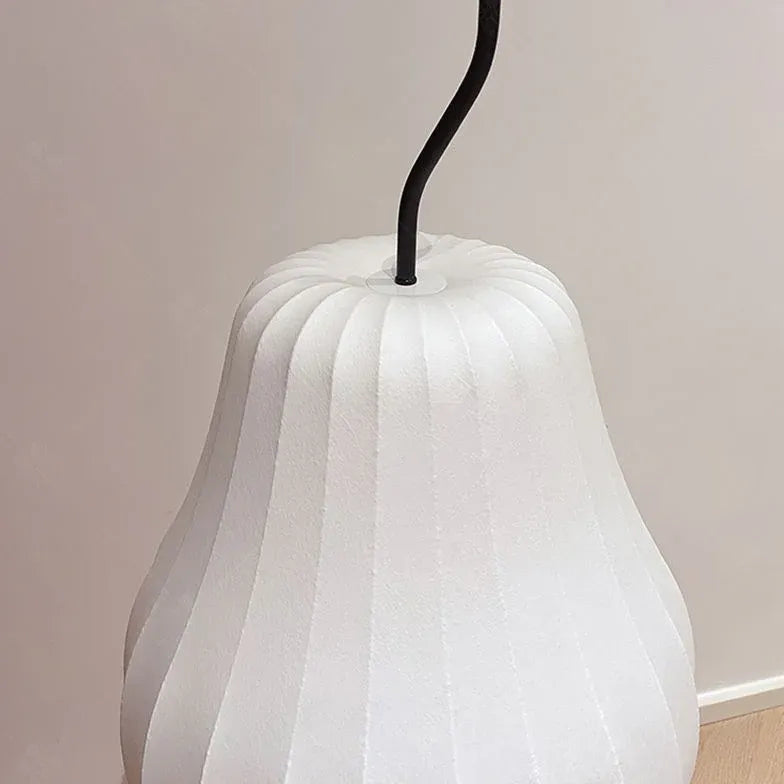 White Pear-Shaped Fine Striped Modern Table Lamp