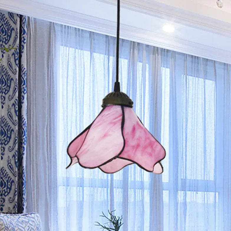 Multi-Head Blue Gradient Glass Petal Pendant Light