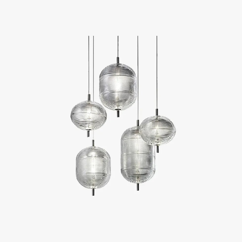 Clear Ribbed Glass Industrial Pendant Light