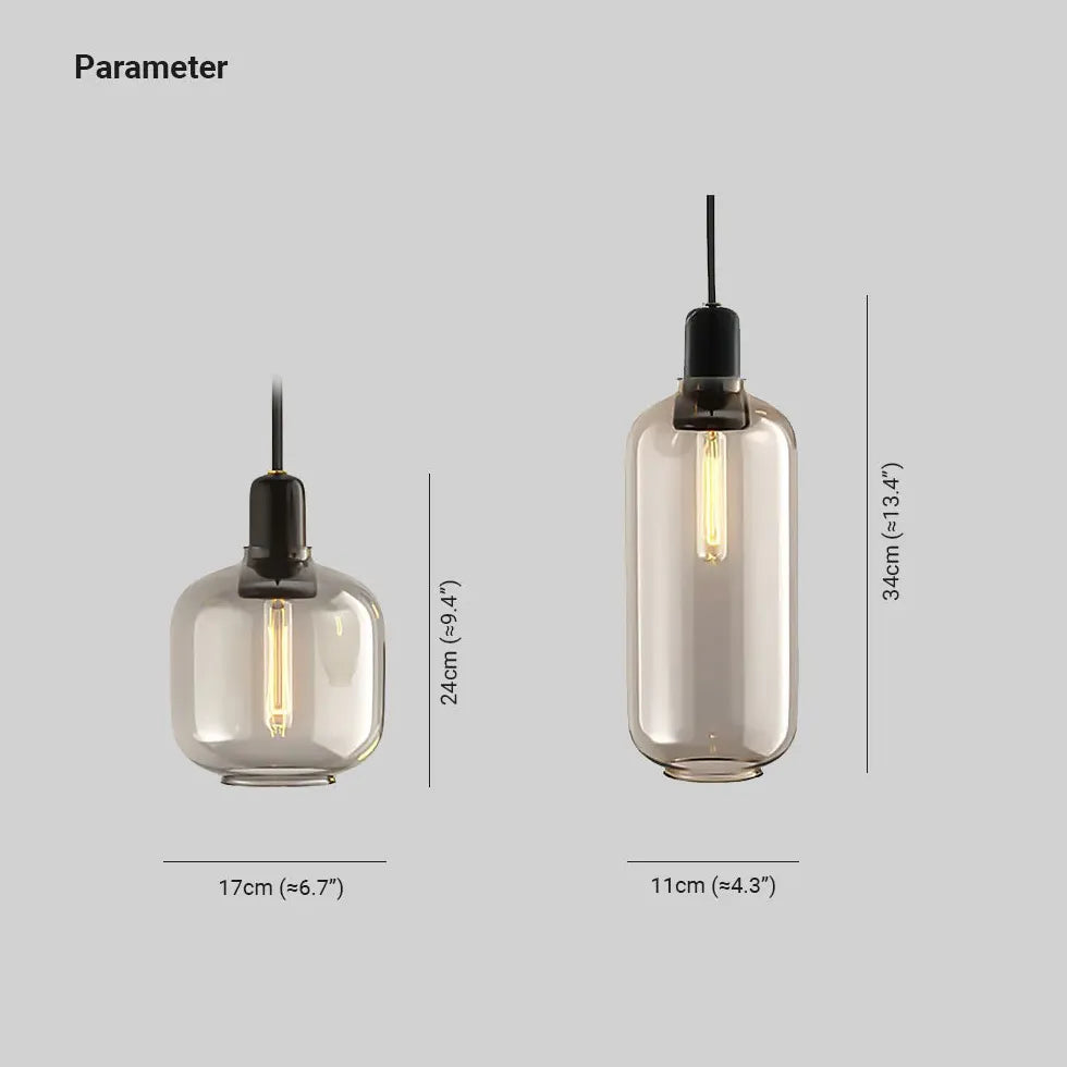 Smoke Grey Transparent Glass Cylindrical Pendant Light