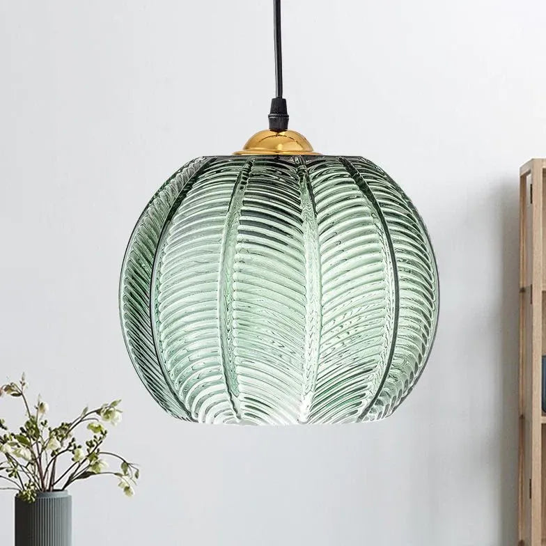 Engraved Pattern Green Glass Vintage Pendant Light