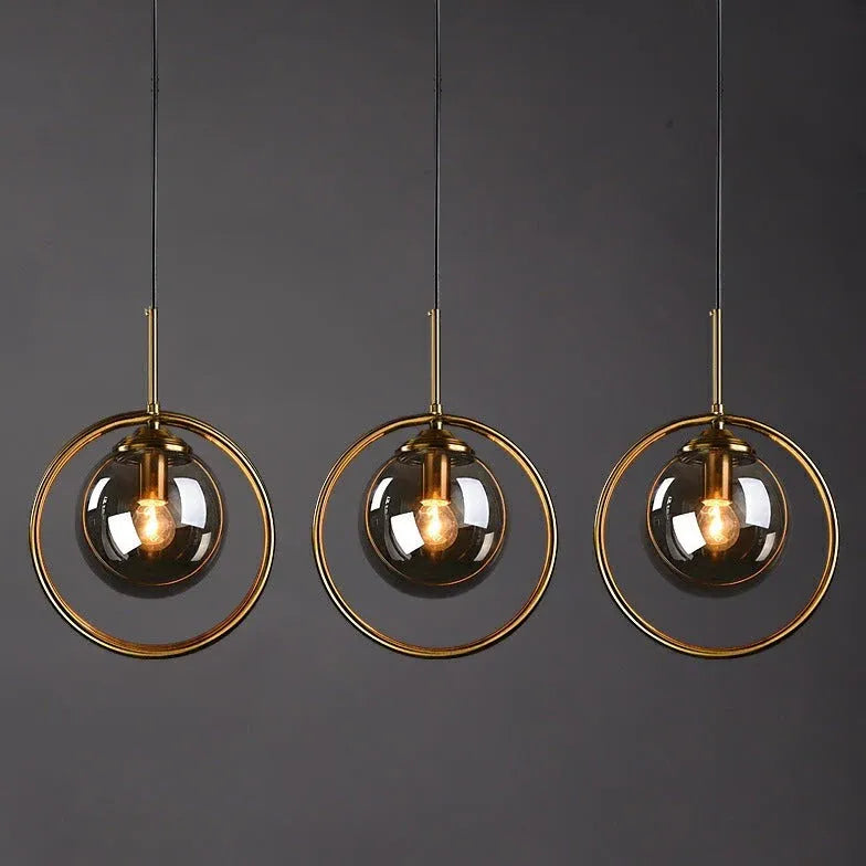 Circular Geometric Design Gold Glass Pendant Light